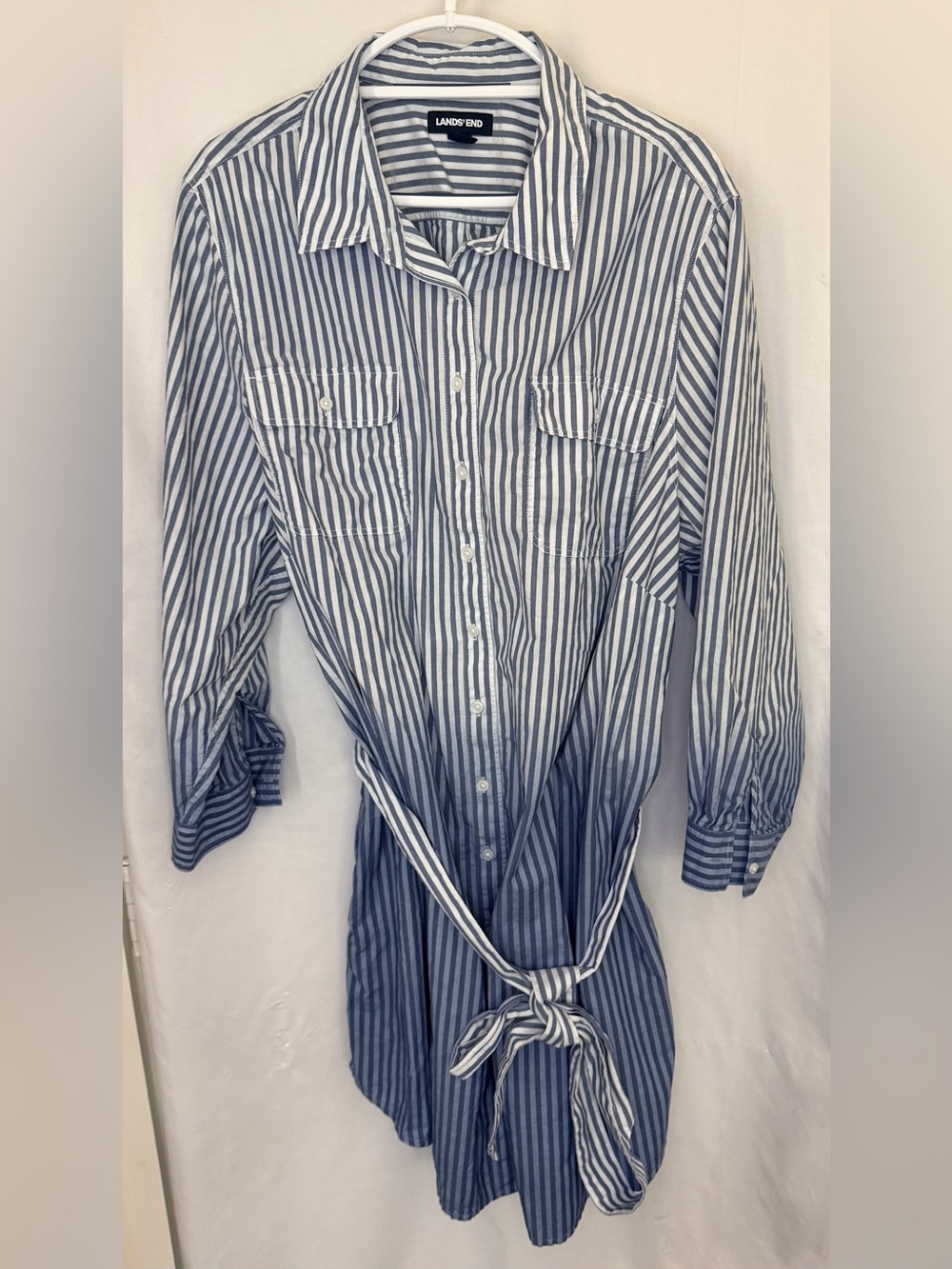 Lands' End Blue and White Striped Long Sleeve Shirt Dress Size 3X (24-26)